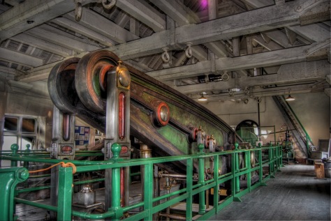 One of Ryhope's two double acting compound beam engines Double acting compound beam engine, taken from the beam floor. Image courtesy of Amii and David through creative commons.